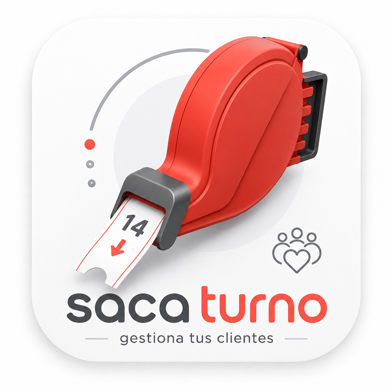 Logotipo de SACA TURNO: dispensador de tickets rojo